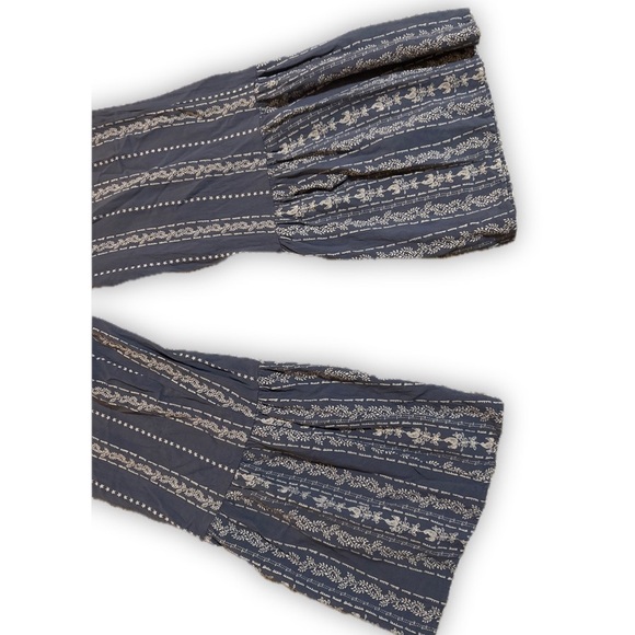 Japna Romper Wide-Leg Rayon Blue & Ivory Flowy Ruffled Jumpsuit Size L - Picture 5 of 7